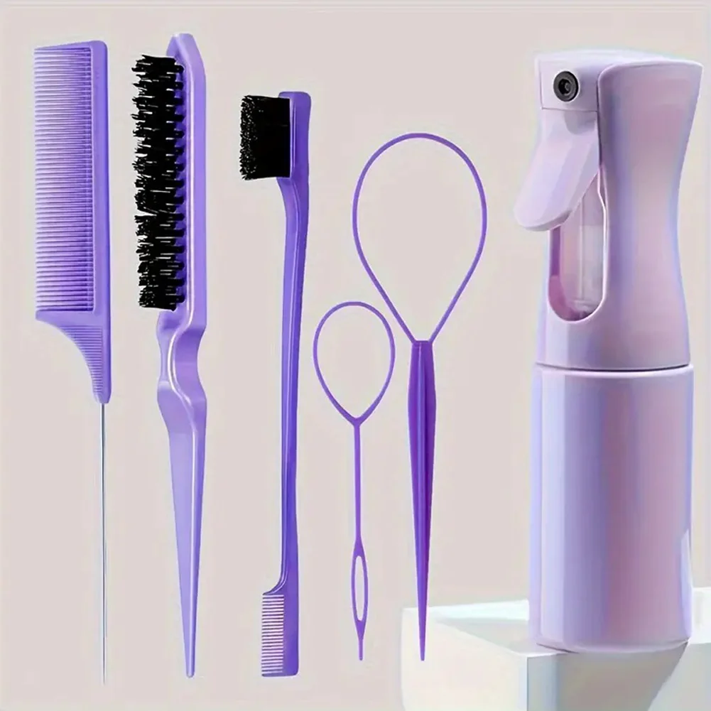 6/12-teiliges Haarbürsten-Set für Kleinkinder und Frauen, zum Entwirren, mit breiten Zinken, Haarsprayflasche, für nasses und trockenes, lockiges Haar, Bürsten für die Haaransätze und den Hinterkopf. – Detail 3