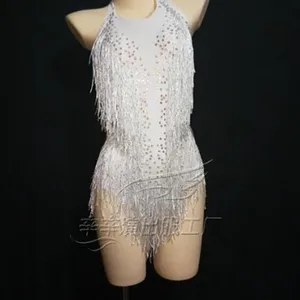 2021 نسائي متلألئ حجر الراين مهدب ملابس ملهى ليلي زي لامع زي الرقص قطعة واحدة ثياب المرحلة 2021 أفضل 6 مبيعا لملابس مغنية الحفلات الموسيقية - رقم 6