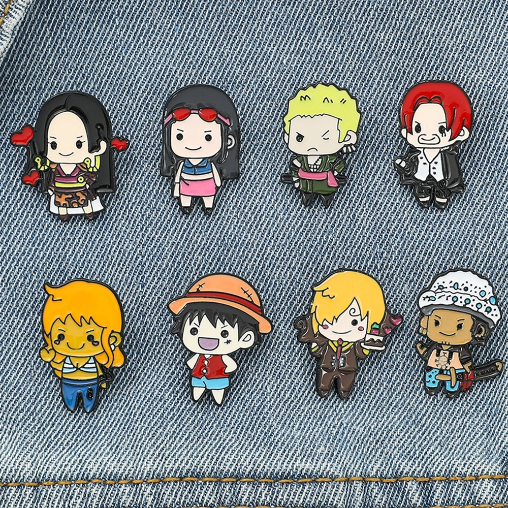 

Q Version ONE PIECE Metal Enamel Brooch Kawaii Boa·Hancock Shanks Robin Nami Roronoa Zoro Sanji Lapel Pin for Child Toy Gift