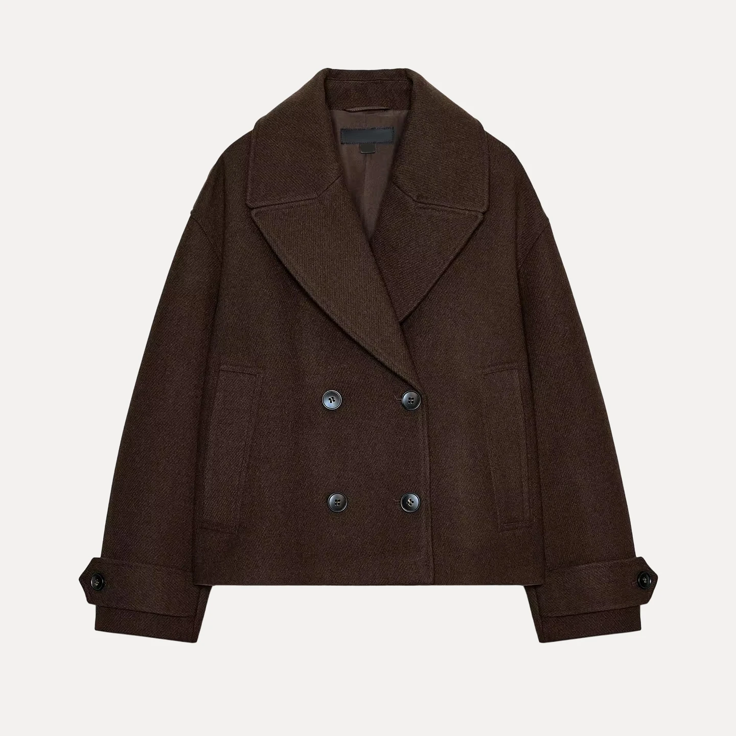 معطف نسائي قصير بصف أزرار مزدوج من Z، موديل 2025 الجديد، تصميم حلو، إصدار قياسي، أكمام طويلة، ياقة قابلة للطي #2