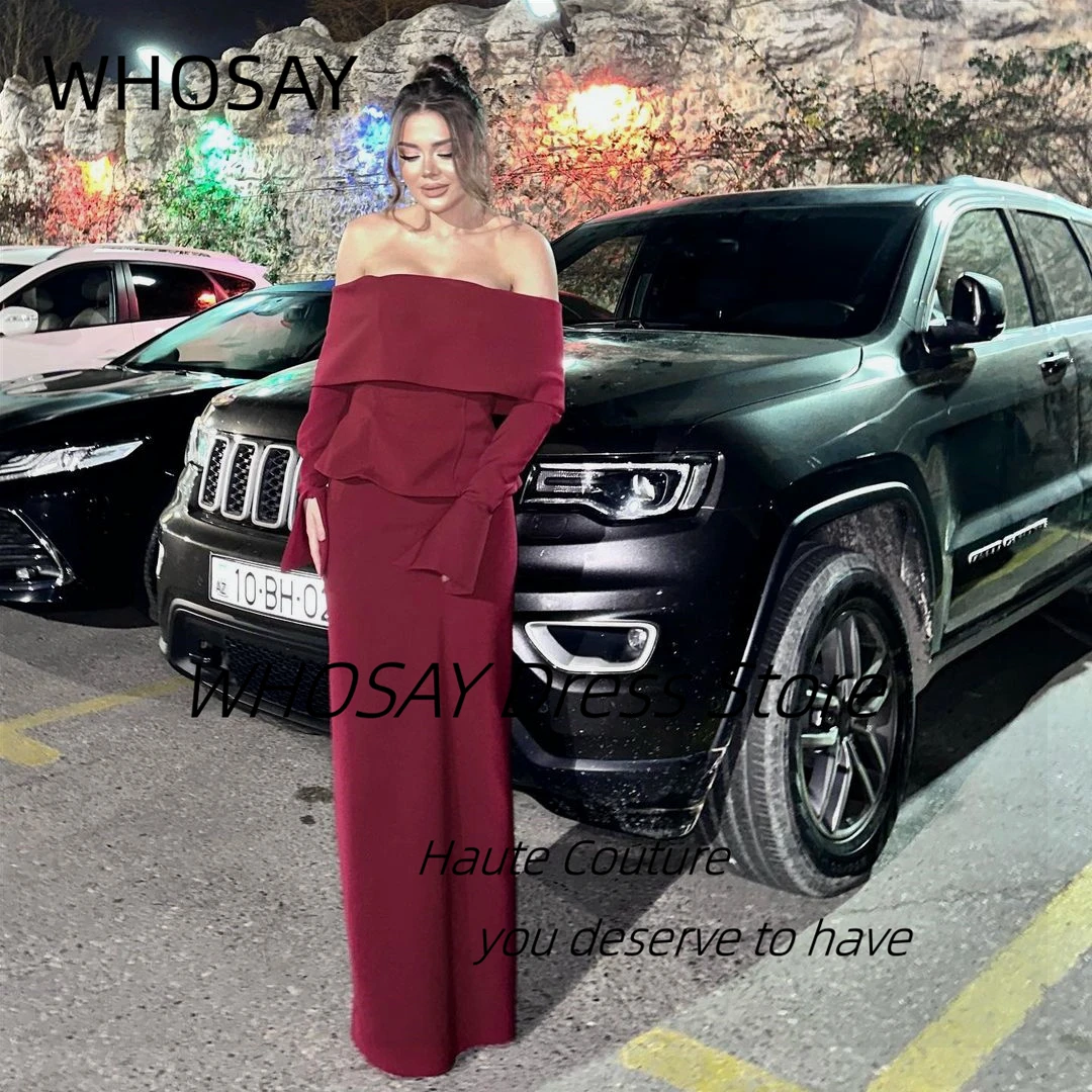 WHOSAY-vestido De noche De manga larga para mujer, prenda elegante con cuello barco y cremallera en la espalda, largo hasta el suelo, para Fiesta De graduación