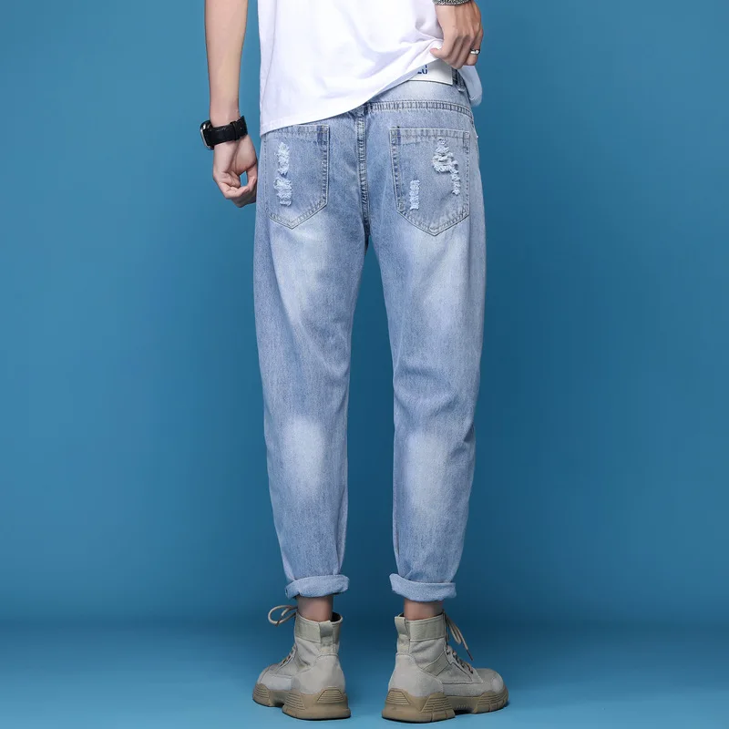 Jean Déchiré en Denim pour Homme, Pantalon de Rue Personnalisé, Extensible, Respirant, Doux, Confortable, Ample, Assressentiavec Tout, Mode d'Été