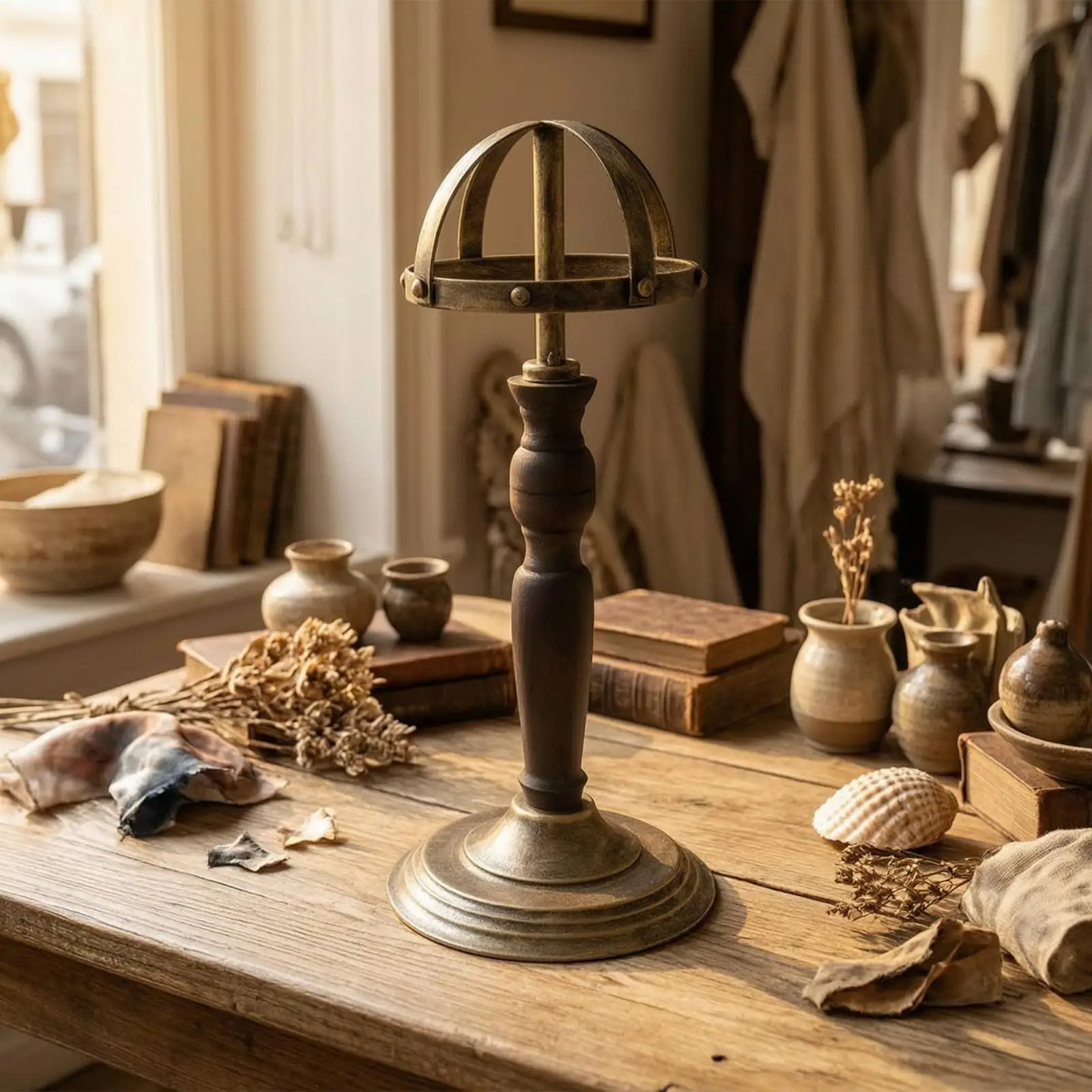 Hat Display Stand Decorative Wood and Iron Rack Stable and Compact for Shop Display and Home Storage