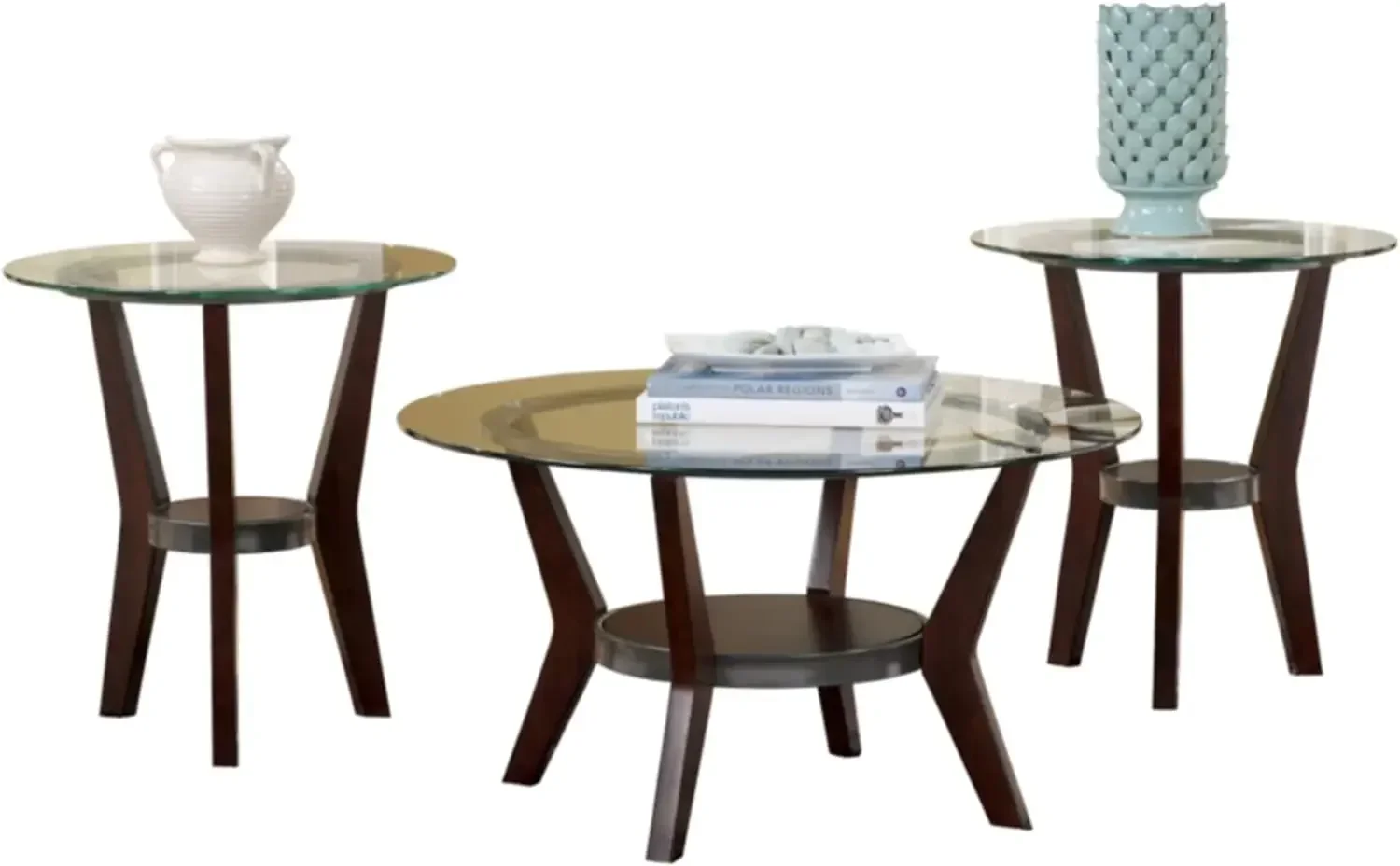 Signature Design by Ashley Fantell 3-Piece Table Set, Includes 1 Coffee Table and 2 End Tables with Glass Top and Fixed Shelf, D