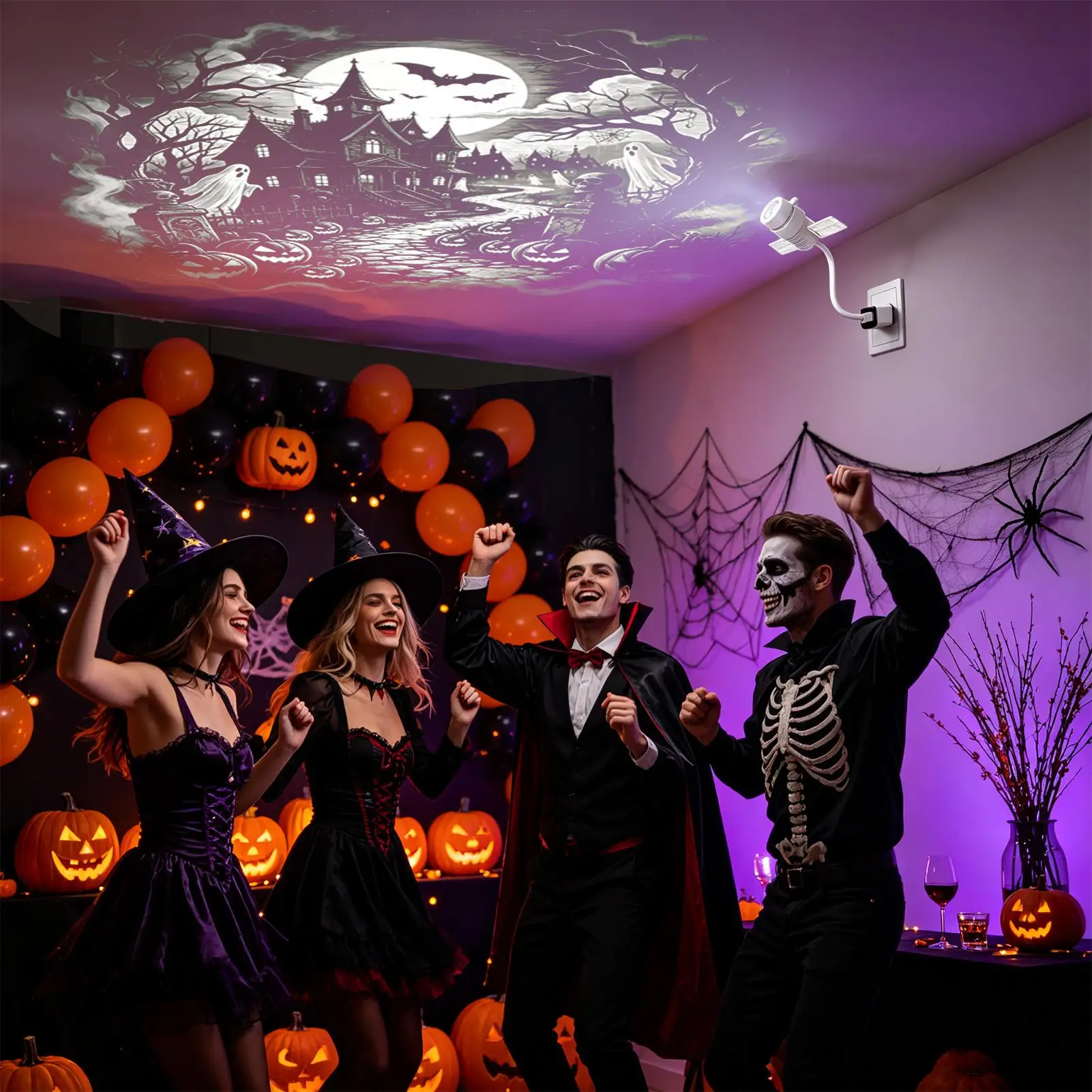 Halloween Outdoor Projector 360 Degree Rotating Dynamic Lamp Halloween Outdoor Projector Lights For Holiday Haunt House Garden