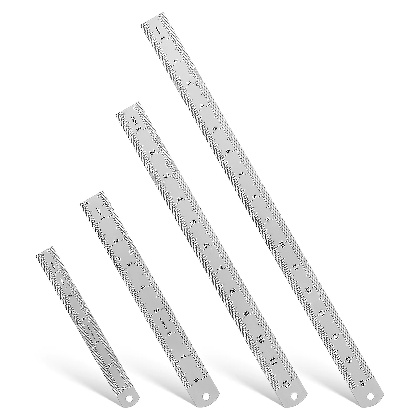4Pcs Stainless Steel Ruler Set Double-Sided Scale Metal Measuring Tools Durable Precision Design for Engineering Office School