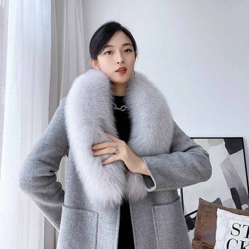 100% Natural Real Fox Fur Collar for Women And Men\'s Coat Jacket Fur Collar Extra Large Size Neck Warmer Fur Scarf Shawls