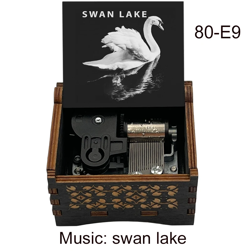 Elegant Swan Lake Music Box Golden Mechanical Black Wooden New Design Girlfriend Valentine's Day Christmas New Year Decor Gift