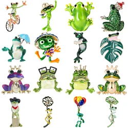Enamel Frog Brooch for Women Unisex Balloon Bike Travelling Frogs Pins Banquet Party Backpack Gifts Jewelry Accessories