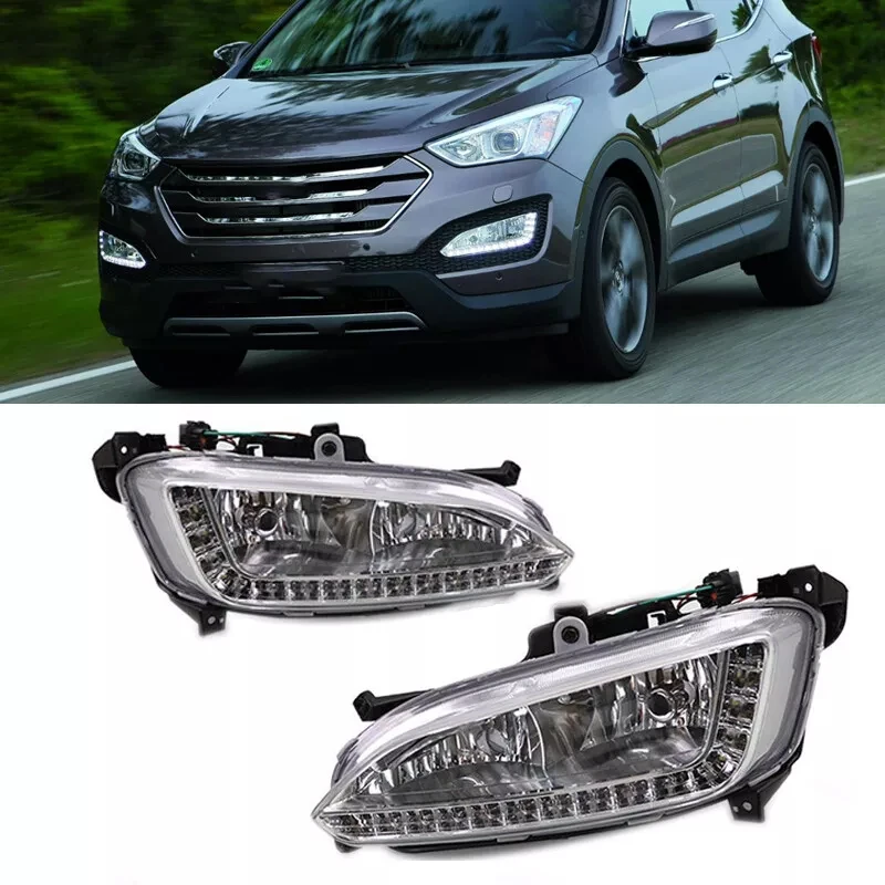 LED DRL Fog Light Daytime Running Lamp For Hyundai Santa Fe Maxcruz IX45 2013-2015 Car Accessories Headlamp Driving Set