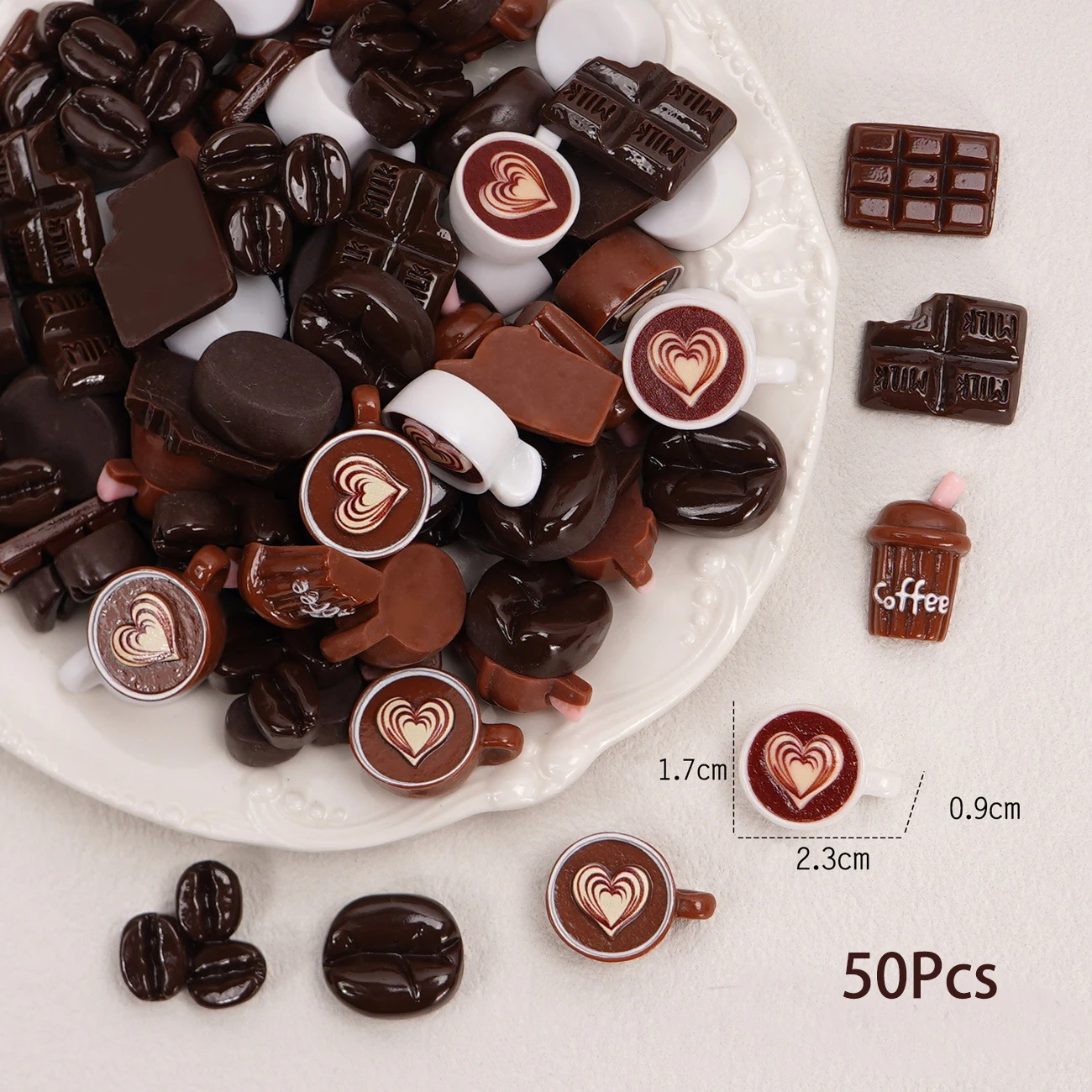 50 Stück 3D Künstliche Harz-Schokoladen-Flatback-Cabochons, Figuren, Kekse, Scrapbooking, DIY Schmuck, Bastelzubehör, Dekoration