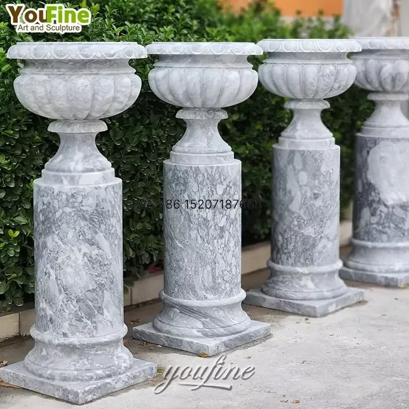 Wmwmnu Outdoor Garden Carving Flowerpot Decoration Marble Planter Pots for Sale
