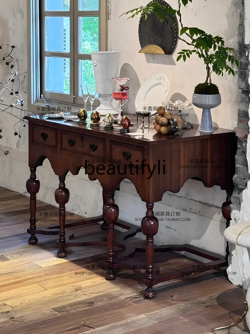 

B61 Средневековый ретро-входной столик из цельного дерева, обеденный столик в фойе, западной антикварный ящик для хранения, декоративный чехол