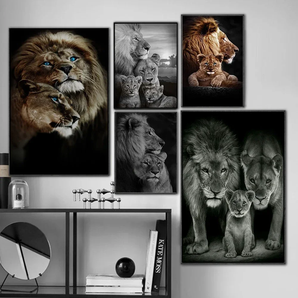 1pc Frameless Classic Animal Aesthetics Wall Art Wild Lion Tiger and Cub HD Oil on Canvas Posters and Prints Home Bedroom Decor