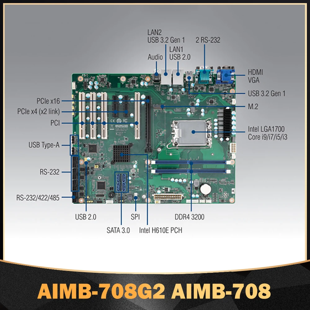 12 Generation Industrial Control Motherboard LGA1700 Pin H610E Core i9 i7 For Advantech AIMB-708G2 AIMB-708