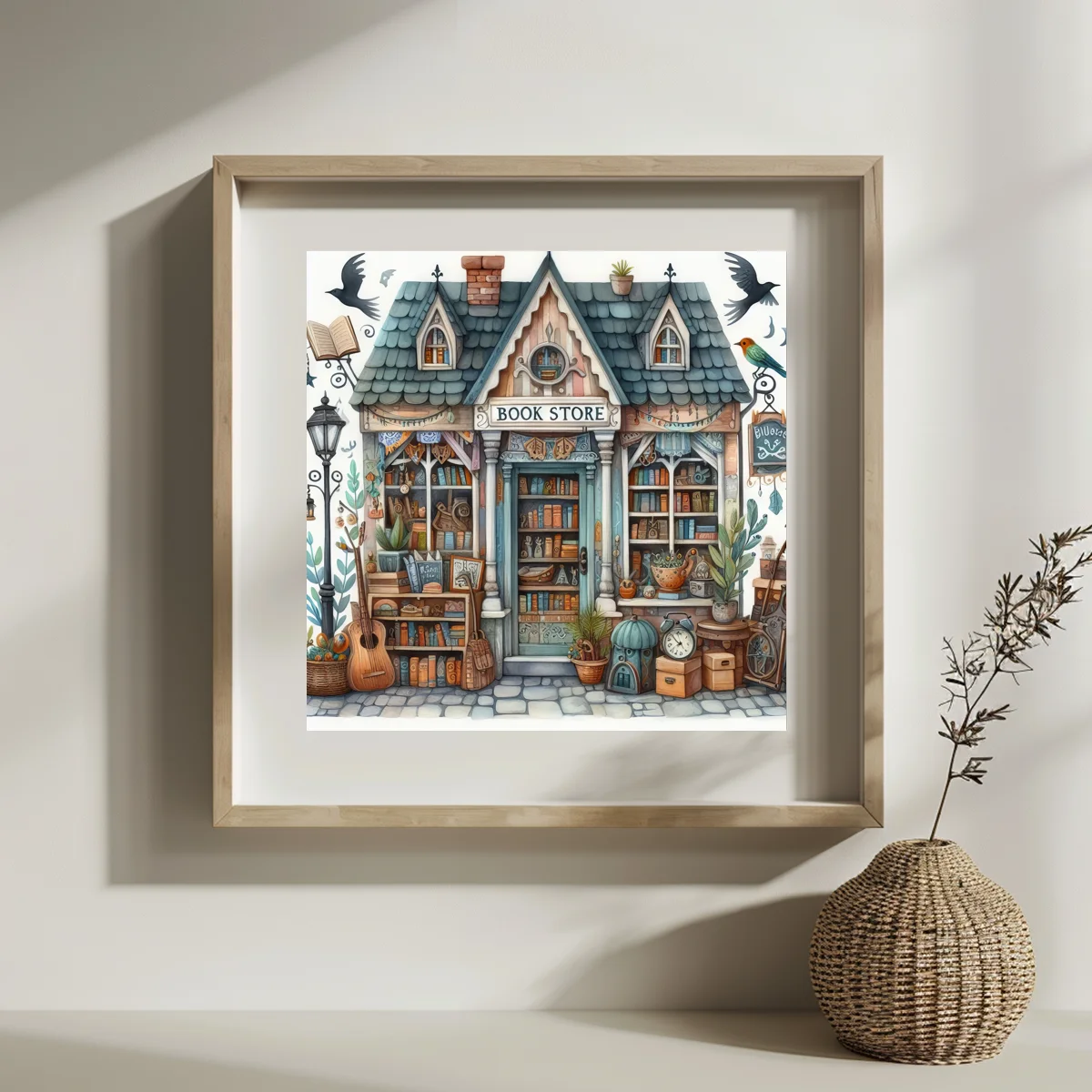 Cartoon Bookstore 30X30CM/11.8inch Cross Stitch Kit DIY 11CT/14CT Embroidery Wall Decoration DIY Craft