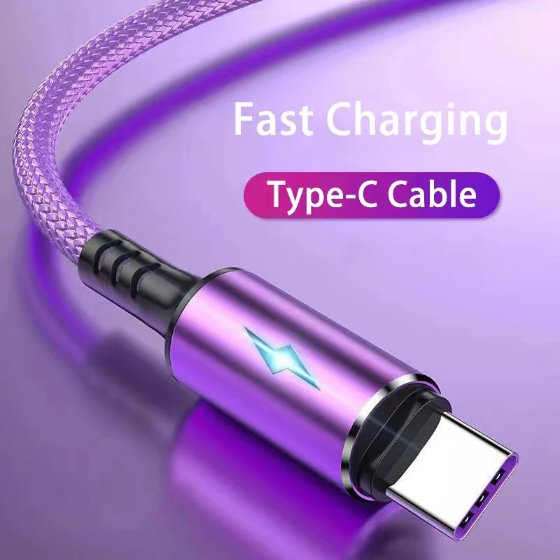 LED Fast Charging 6A USB Type c Cable For Huawei Xiaomi Honor Cable 1.2M/2M For Xiaomi Redmi Note 7 8 Pro 8A 6a Type-c Cable