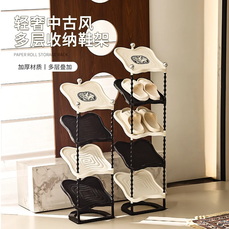 Custom. Zunmuse Vintage Style Shoe Rack Home Entrance Large Capacity 2025 New Multi-layer Folding Shoe Rack Storage Artifact