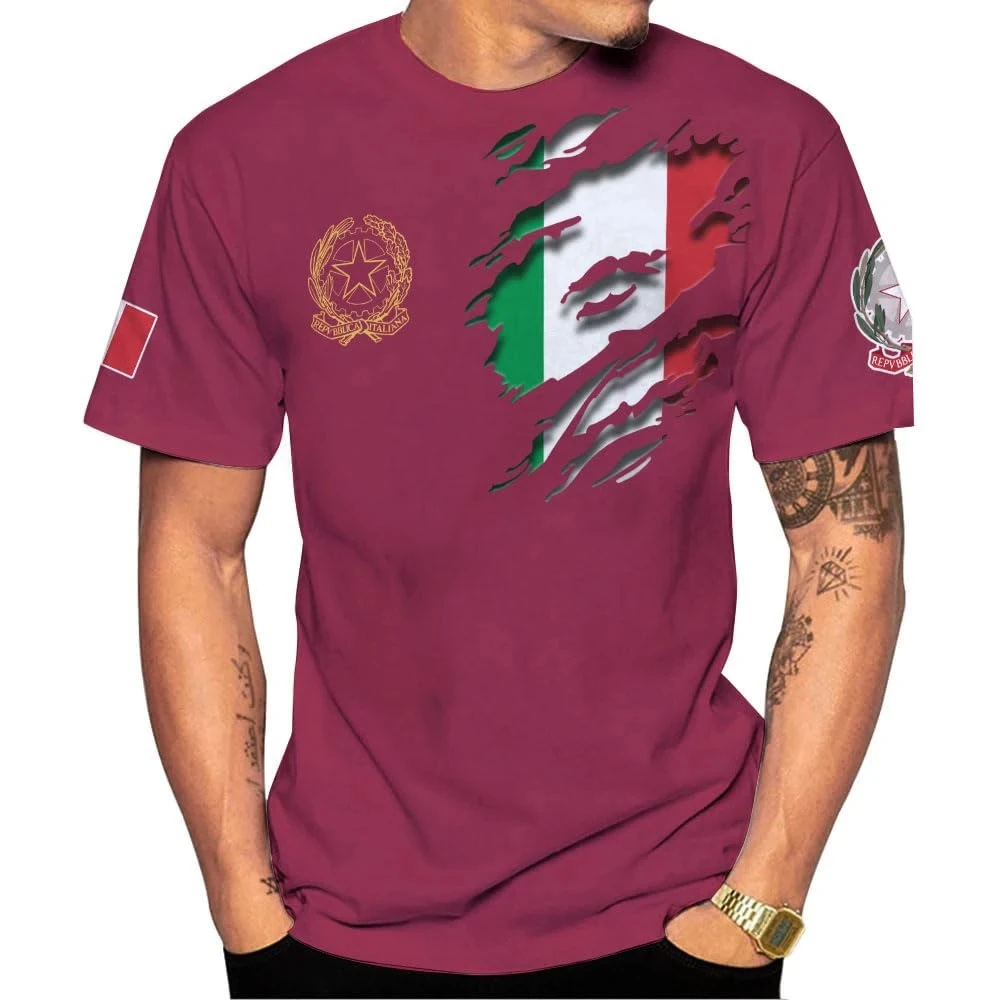 Italy Flag 3D Printing T Shirt Man Summer O-Neck Short Sleeve Oversized Top Casual Tee Loose Streetwear Harajaku ﻿