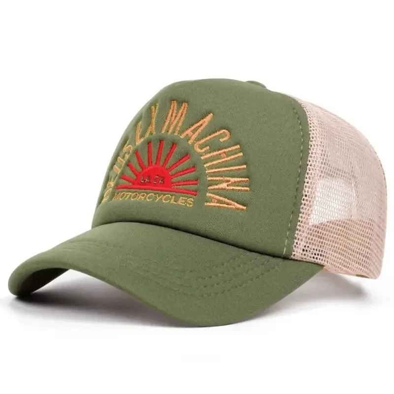 الأبجدية الشمس المطرزة شبكة قبعة اللياقة البدنية الهيب هوب قبعة الأمريكية ظلة تنفس منحني الطنف شاحنة سائق قبعة