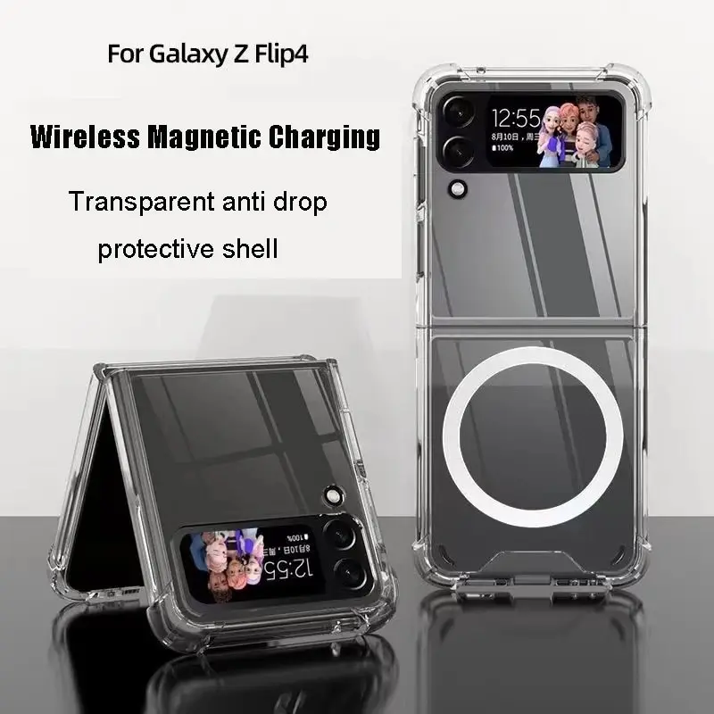 For Samsung Galaxy Z Flip 3 4 5 Transparent Magsafe Magnetic Shockproof Folding Case Phone Cover For Galaxy Z Flip 3 4 5