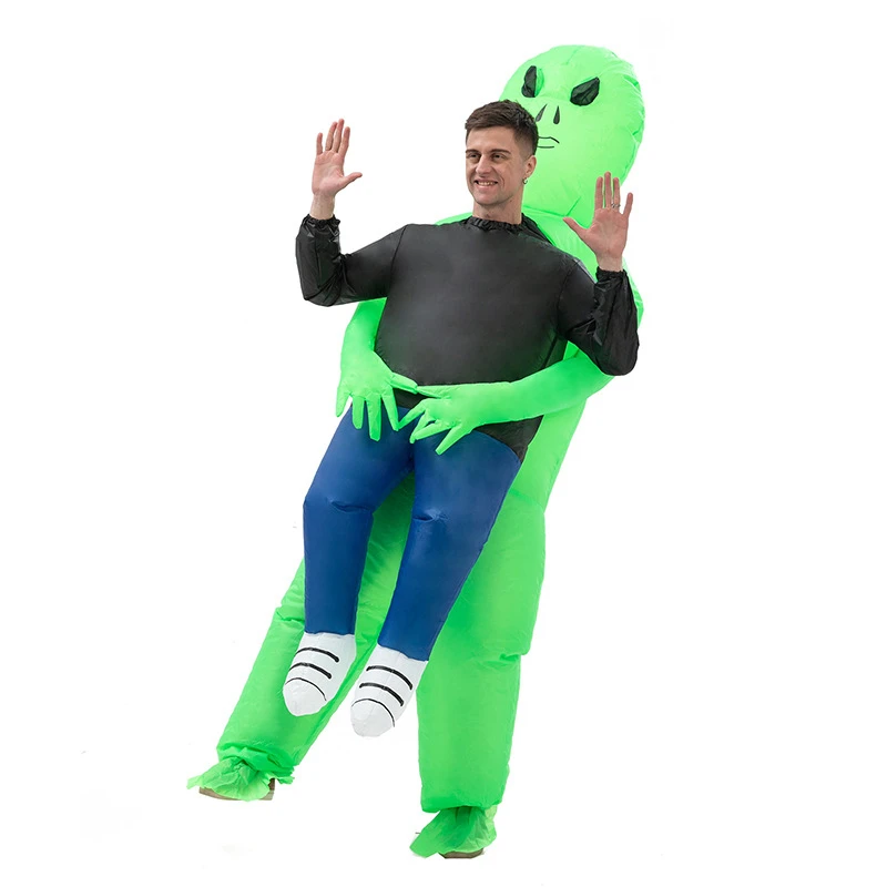 Disfraz divertido de Alien verde para adulto y niño, disfraz inflable para fiesta de Carnaval y Halloween