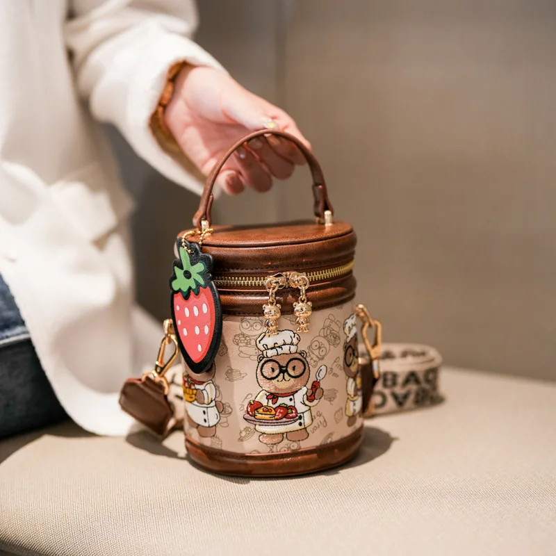 

2025 New Retro Bucket Bag for Women - Stylish Cartoon Print Crossbody/Shoulder Purse, Spacious Daily Handbag for Work & Travel