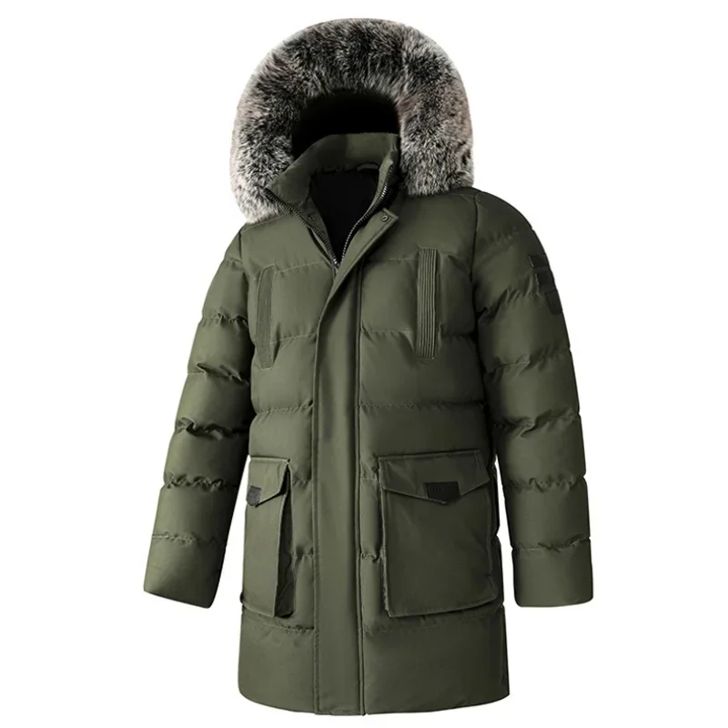 Large Size Cotton Jacket for Men, Detachable Fur Collar Hooded Cotton Jacket, Loose Fit Jacket, Detachable Hat, Standing Collar