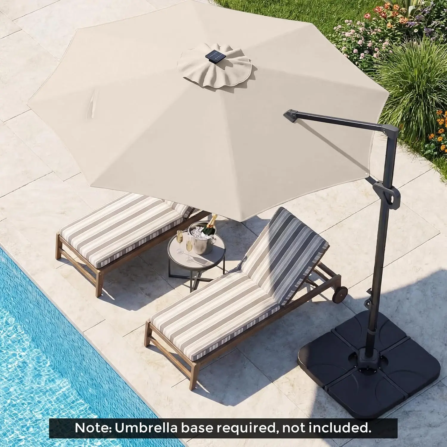 10ft Offset Umbrella Solar LED Lights 360° Rotation Tilt Aluminum Pole Air Vent Square Outdoor Shade Pool Deck Yard, Customized