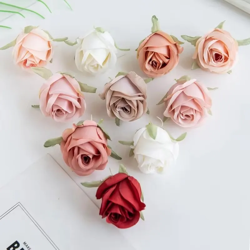 

50Pcs/100Pcs Artificial Flowers Silk Rose Heads For Home Wedding Supplies Decoration DIY Christmas Garland Accessories Scrapbook