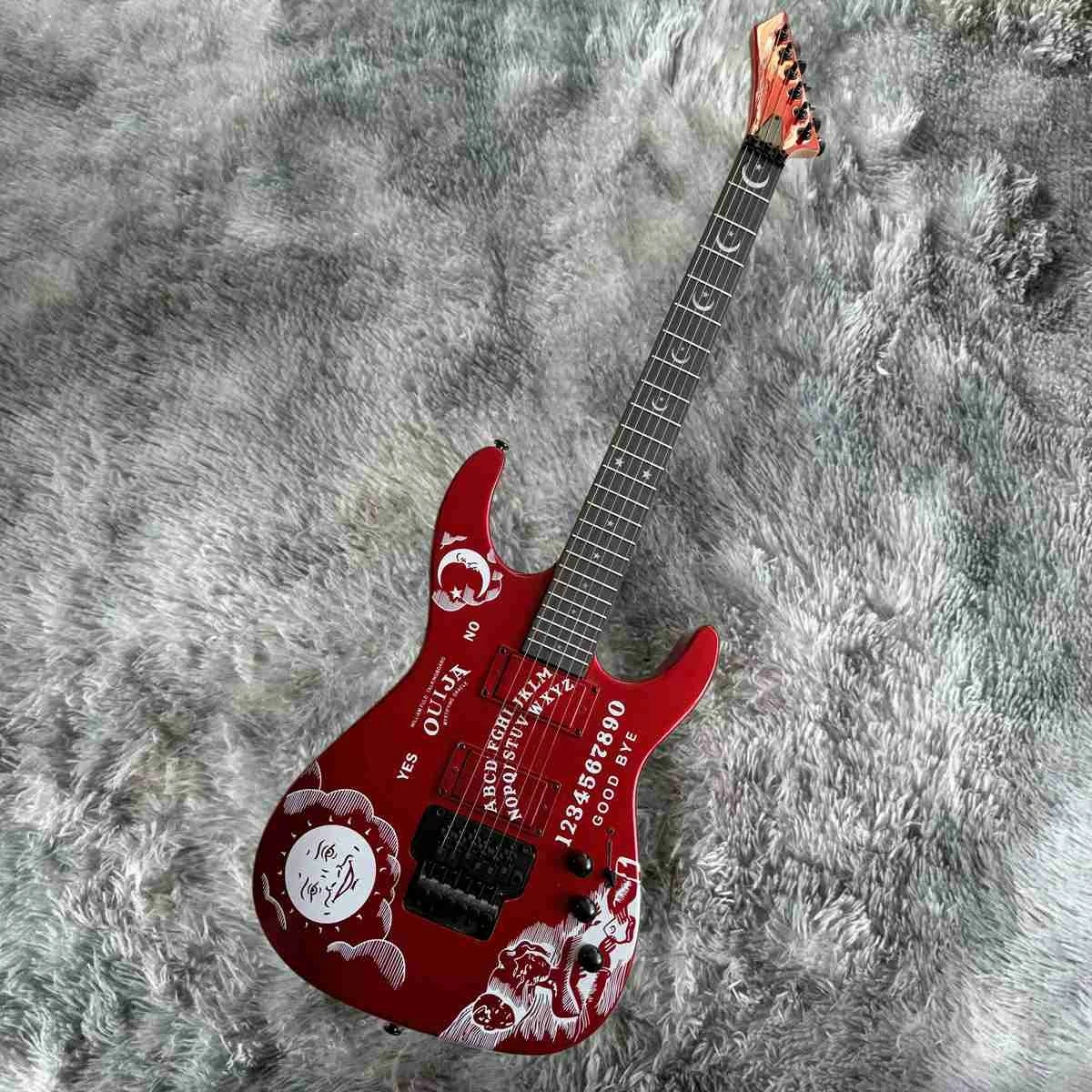 Custom Metallic Red Wood Finish Electric Guitar, HH Pickups, Tremolo Bridge, Black Hardware