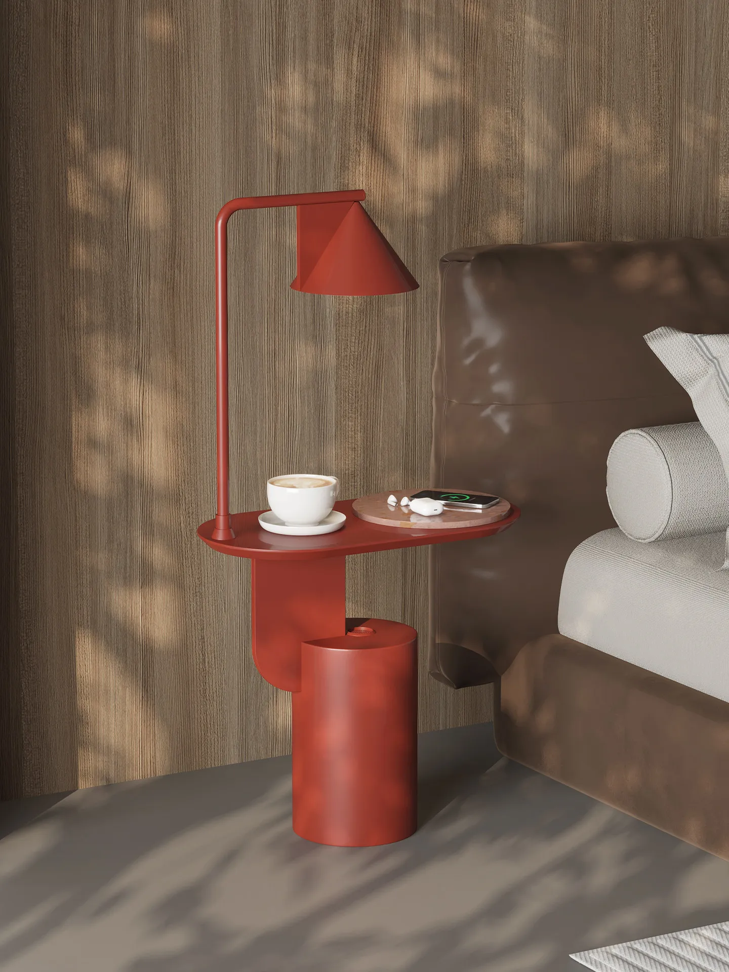 Smart bedside table with floor lamp integrated with socket premium bedside table
