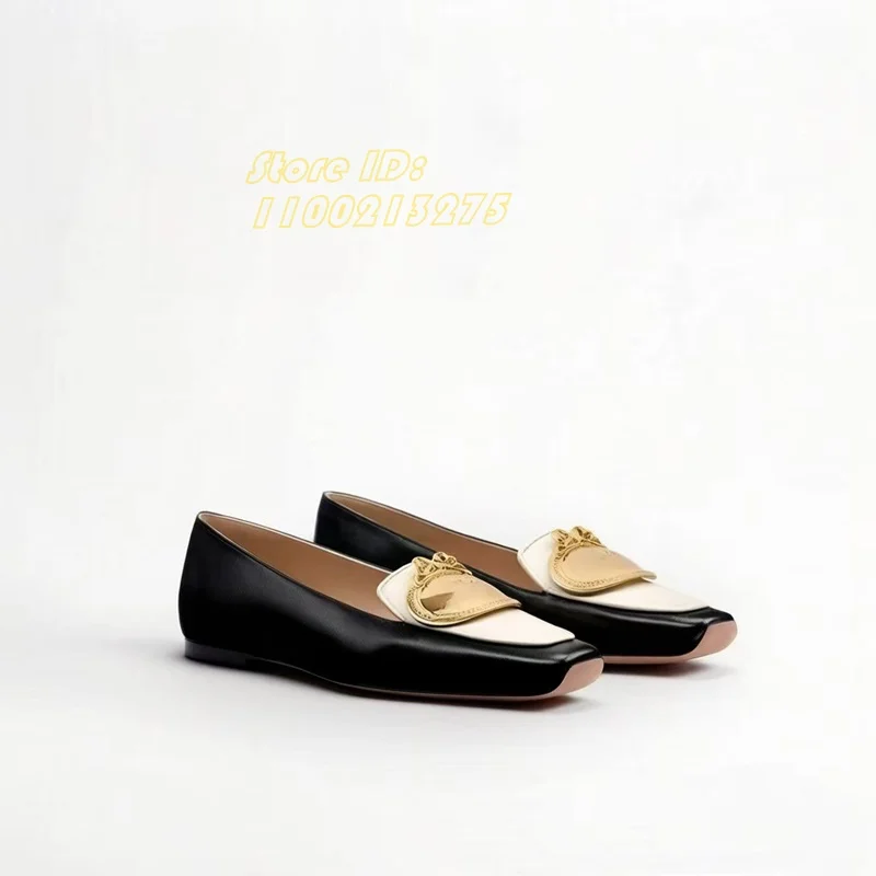

Retro Square Toe Flat Loafers Metal Buckle One-Piece Design Patchwork Leather Casual Women Shoes Slip On Handmade 2026 Newest