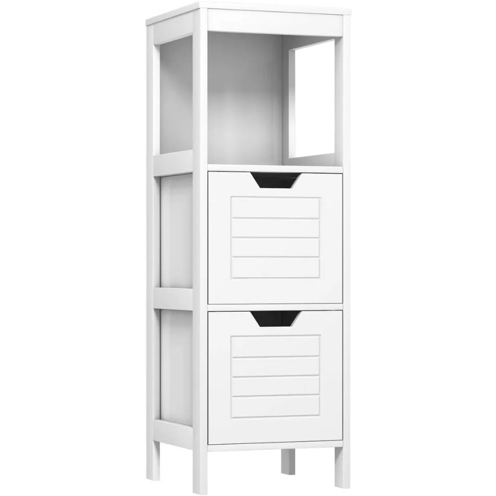 Gabinete de piso de baño, gabinete de almacenamiento de madera estrecho con 2 cajones conmutables, gabinete pequeño independiente para pequeños