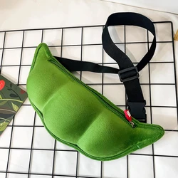 Women Fanny Pack Green Funny Edamame Waist Bag Plush Beach Travel Banana Hip Bum Zip Chest Bags Female Belt Bag For Girls 2024