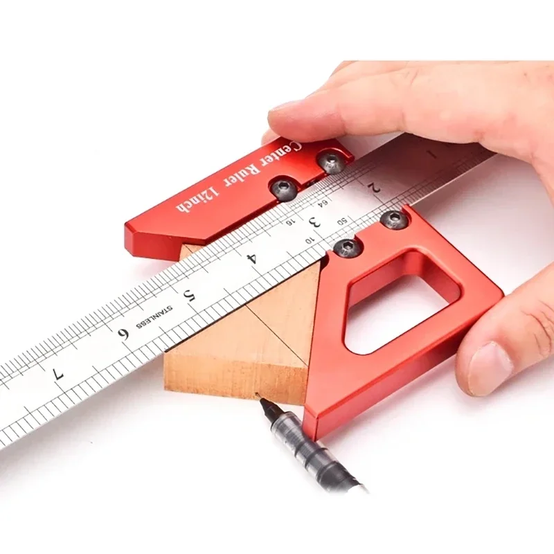 Center Finder Line Gauge Square Center Scribe Carpenter Woodworking Ruler 45 Degrees Angle Line Caliber Marking Drop Shipping