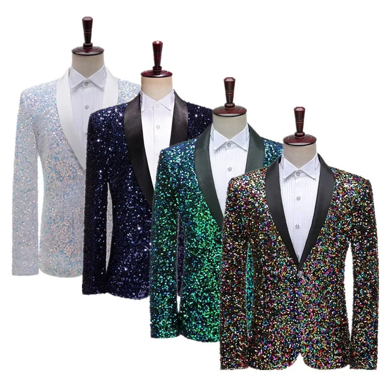 

Shimmering Green Sequinned Blazer, Dazzling and Eye-catching, European Sizing, Men's Wedding Party Stage Dazzling Formal Wear.