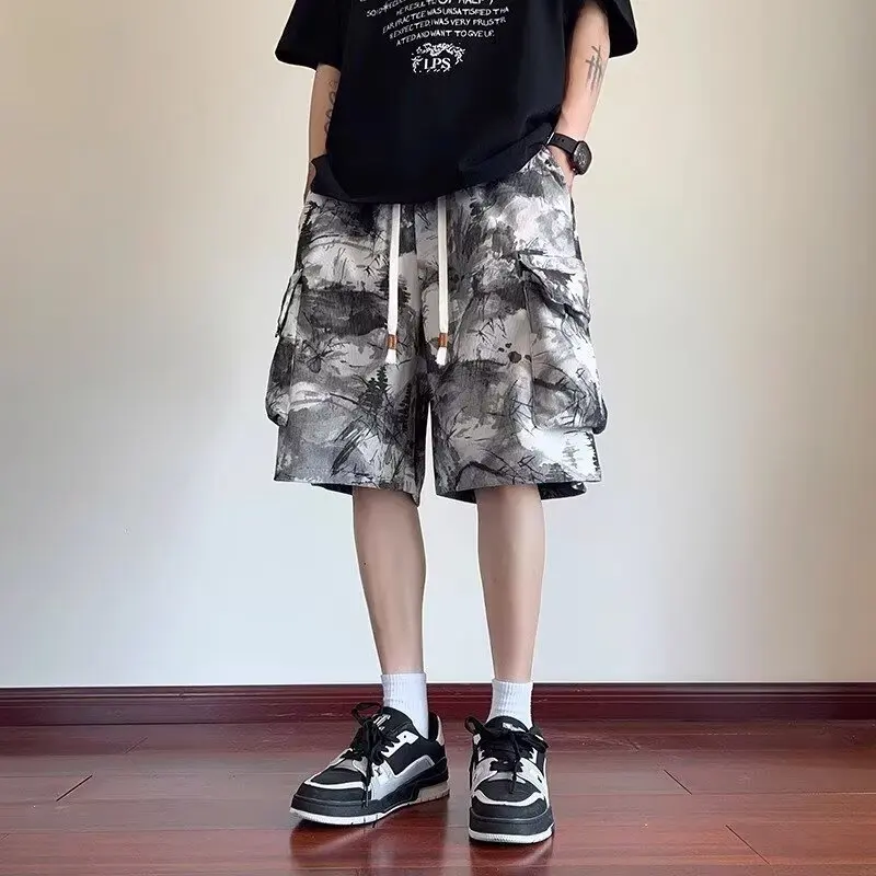 

Летние мужские свободные вельветовые шорты-карго до колена, повседневные, удобные, с эластичным поясом, окрашенные, модные, брендовые, рабочая одежда