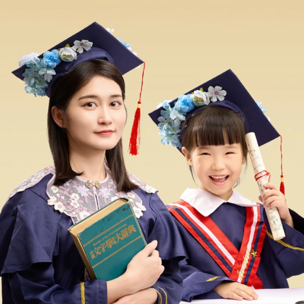 

Trencher Cap DIY Flowers Graduation Cap Mortar Board Adjustable Kids Academic Hat with Tassels Bachelor Charm Ornament