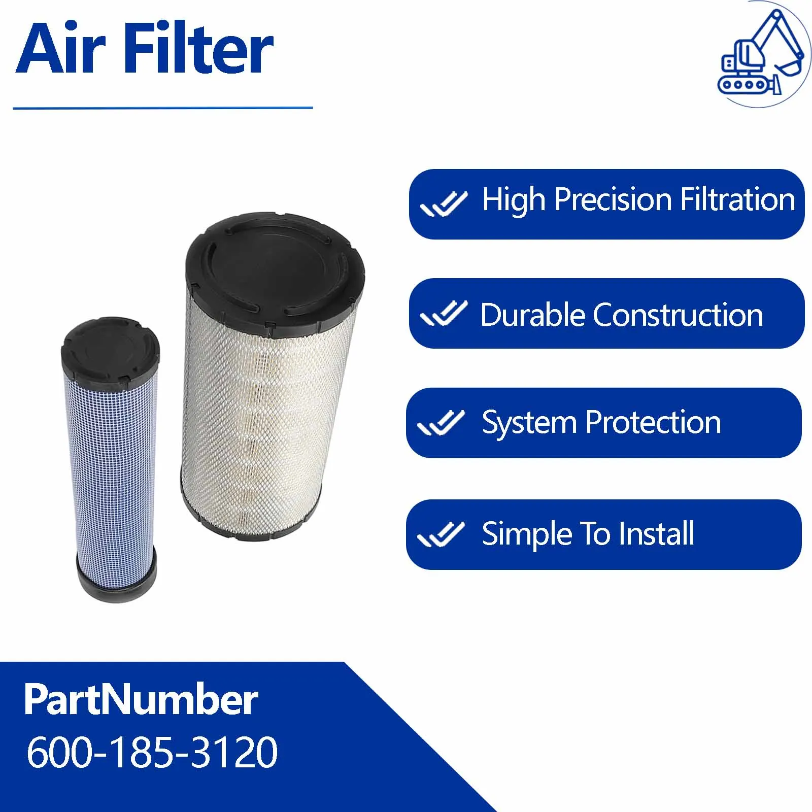 Air Filter 600-185-3120 For Volvo EW180B Wheeled Excavators
