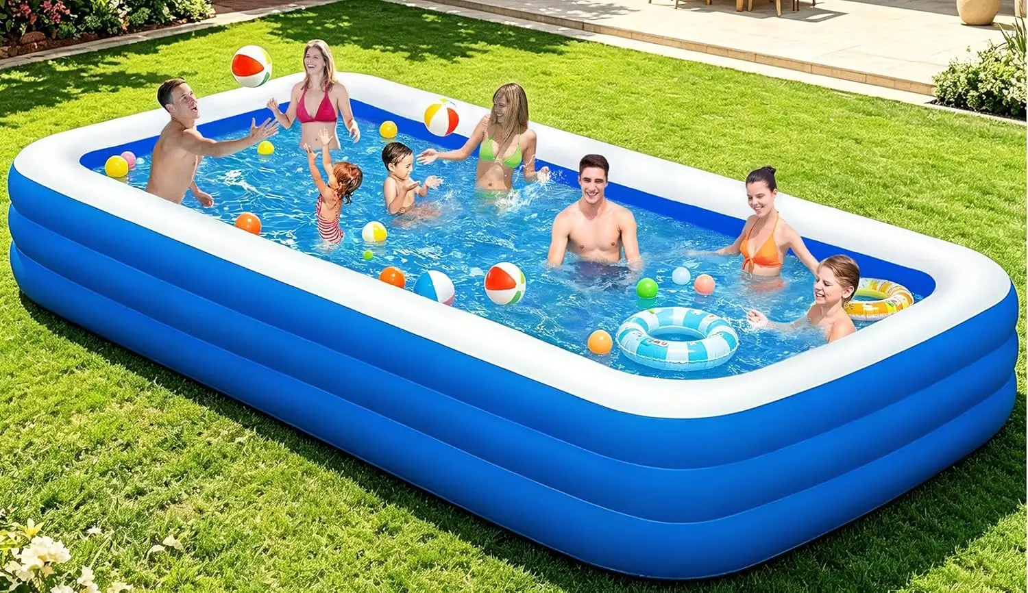 

Extra Large Inflatable Pool for Adults, 145"x74"x22" Oversized Family Swimming Pool, Durable Above Ground Backyard Summer Fun