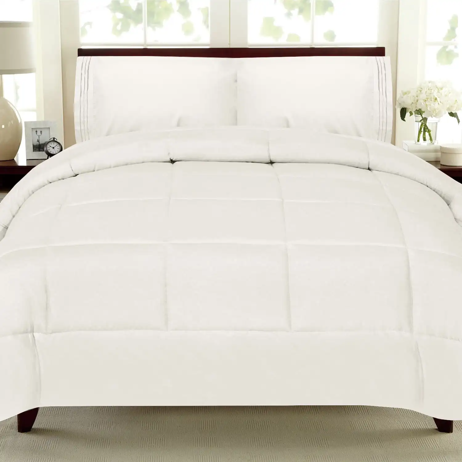 

All Seasons down Alternative Comforter Solid Color Box Stitch - King, Ivory