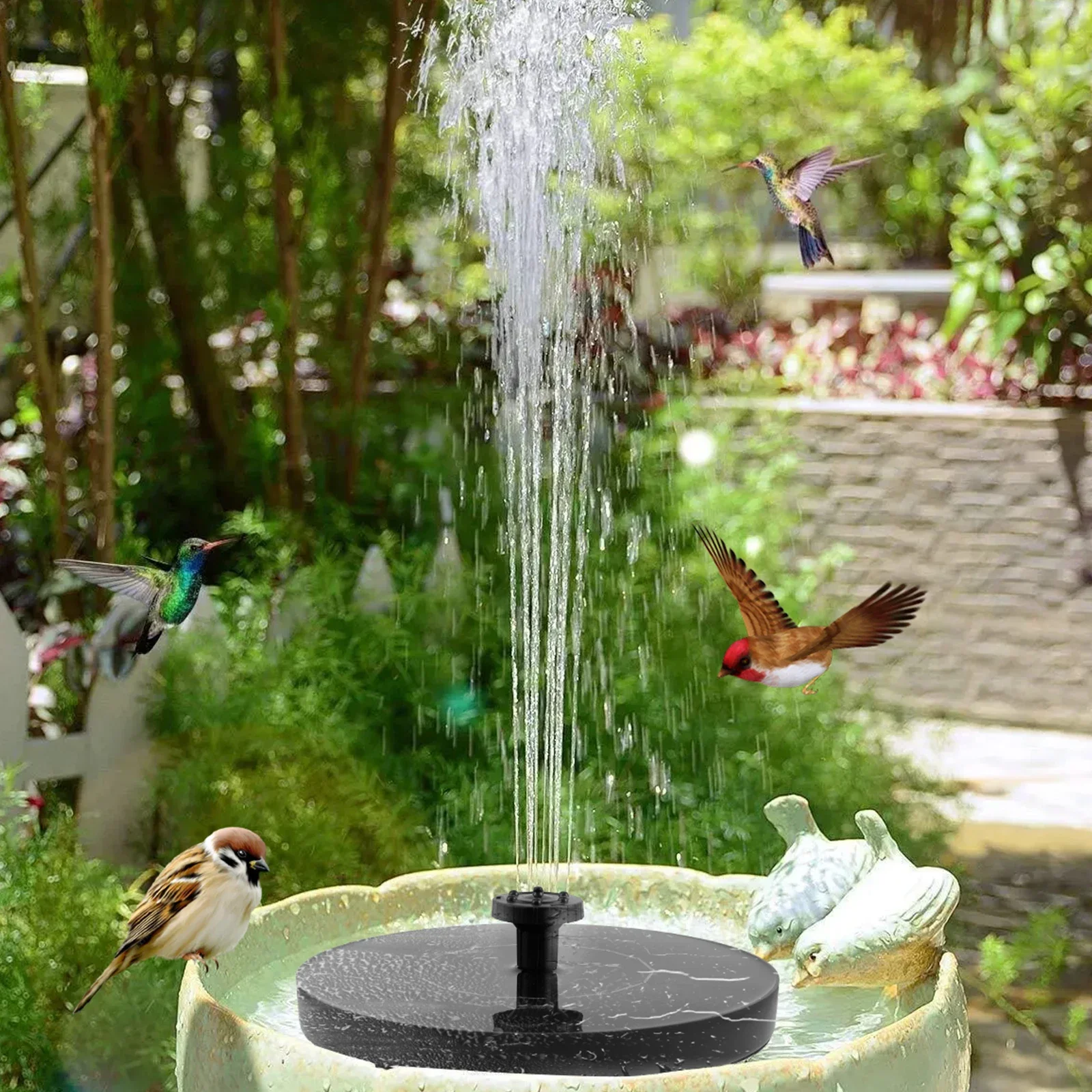 Solar Fountain Pump Pool Pond Garden Outdoor Bird Bath With 7 Nozzles Solar Waterfall Water Powered Fountain