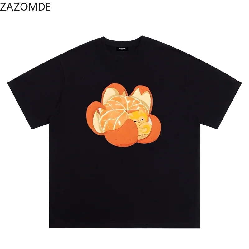 ZAZOMDE  Y2K Aesthetic Lovely Fruit Animal Print T Shirts Sweet Cartoon Kitten Pattern Loose Fit Daily Casual Graphic Tee Tops