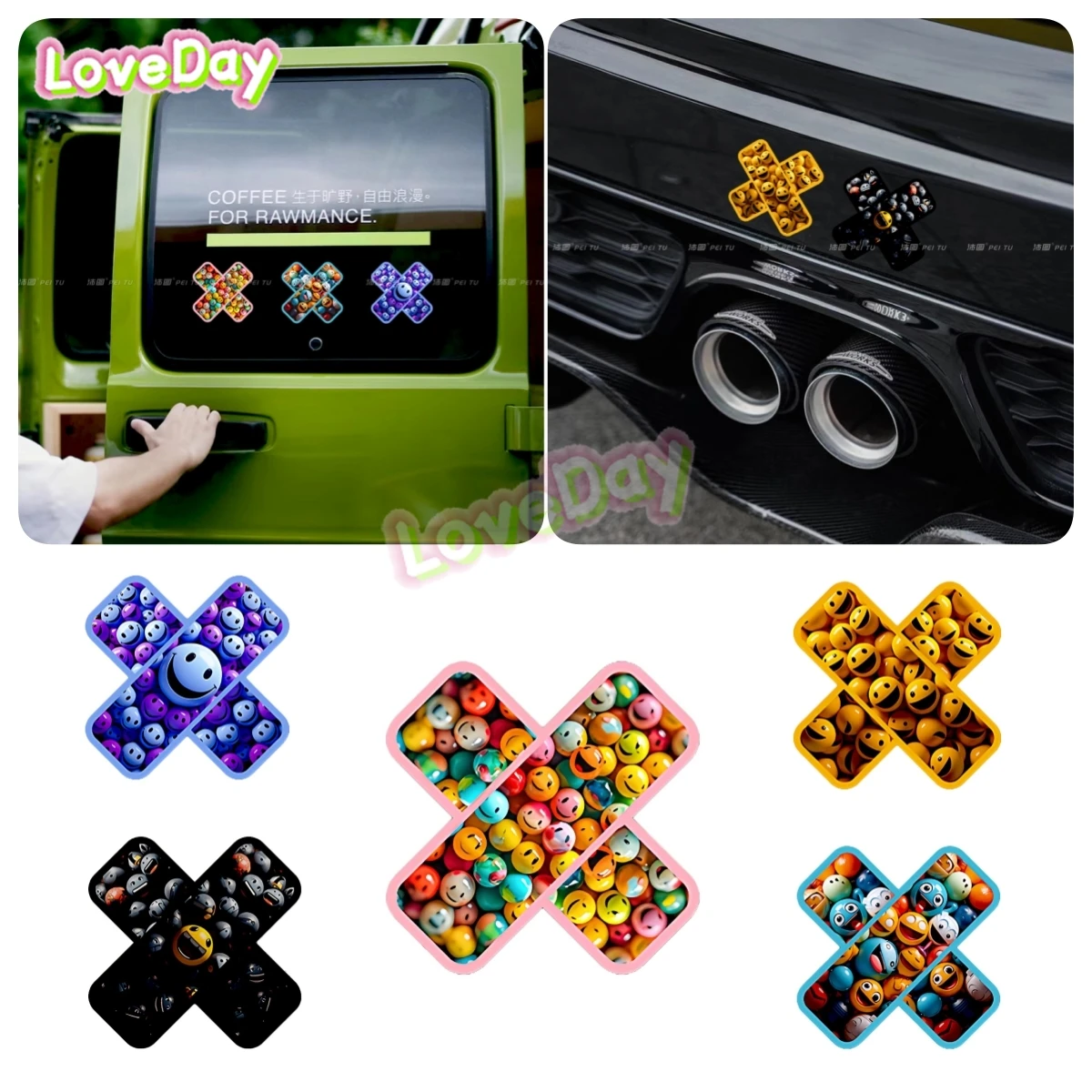 

Creative Smiling Face Adhesive Bandage Sticker Funny Colorful Cartoon Graffiti Patches Auto Scratch Decoration Decals