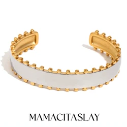 MamacitaSlay Vintage Side Gold Plated Side Silver Color Bilateral beads Cuff bracelets trendy women's stainless steel jewelry
