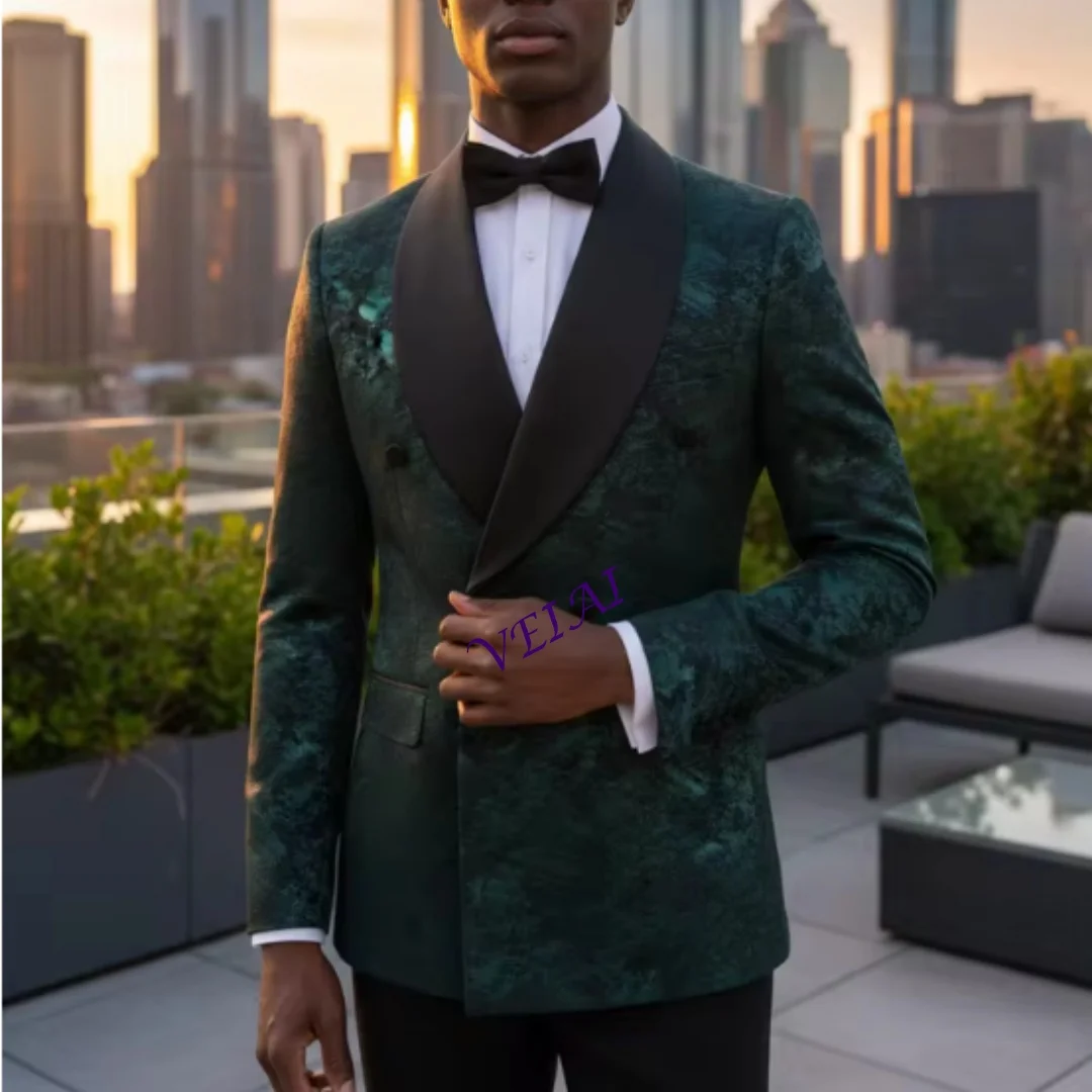 

Роскошный комплект из 2 предметов с шалевым воротником по индивидуальному заказу, мужской элитный деловой повседневный костюм, свадебное платье жениха, жаккардовый узор