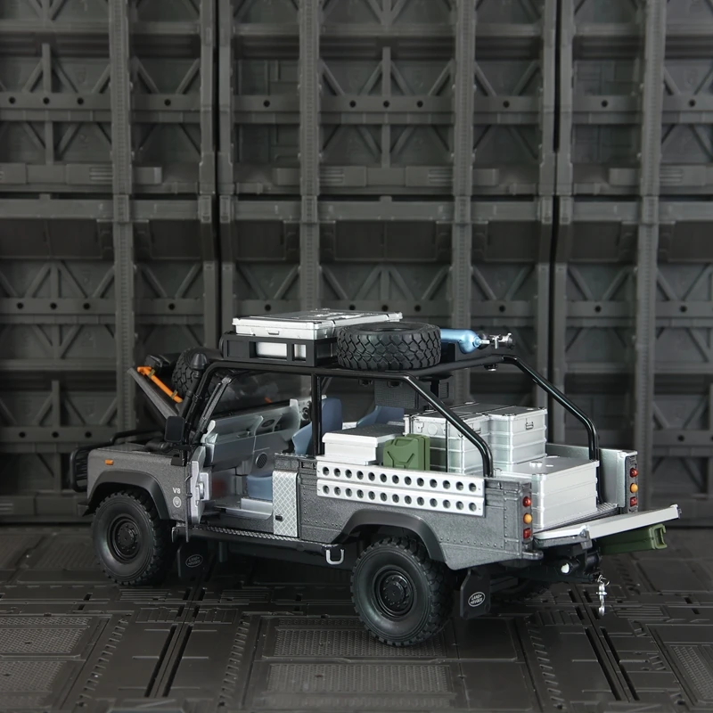1:24 การจําลอง Land Rover Defender 110 Tomb Raider ด้วยโลหะผสมเดียวกันรถออฟโรดรุ่นเด็กดึงกลับรถของเล่น