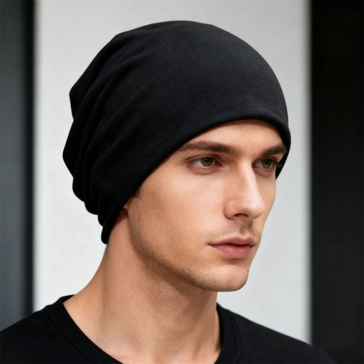 Unisex solid color loose-fitting casual knitted hat, autumn and winter hip-hop style soft cotton brimless hat, outdoor windproof