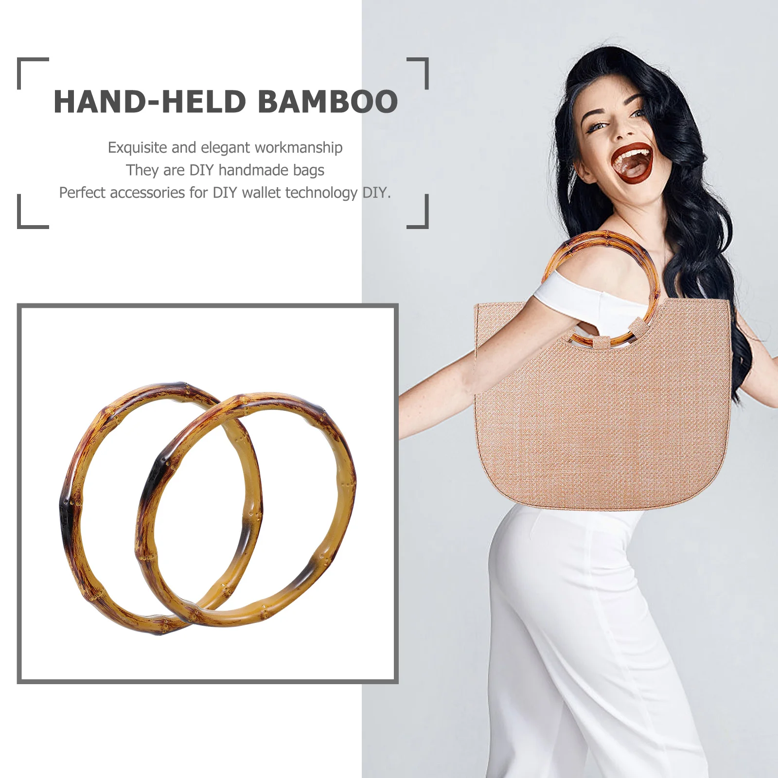

2Pcs Bamboo Handle Rings Round Plastic Bag Handles High-Quality DIY Purse Handbag Replacement Accessories Craft Elegant Design